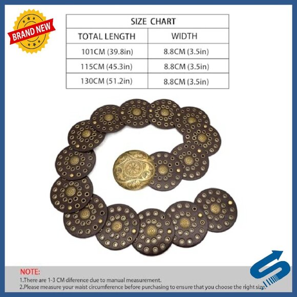 Wide Disc Concho Belt Adjustable Western Boho Style PU Leather main image 4